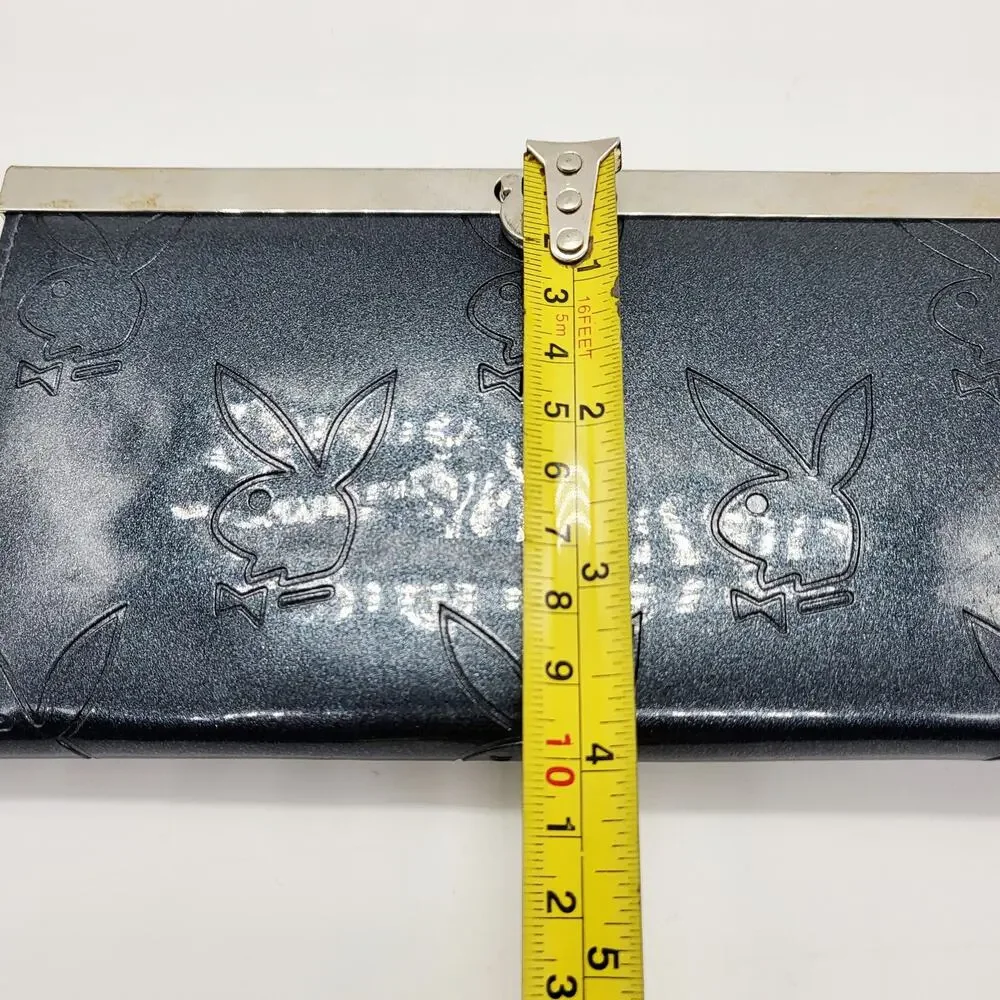 Y2K Playboy Sparkly Charcoal Grey Embossed Signature Bunny Logo Large Wallet